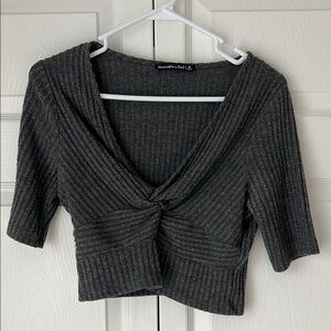 Abercrombie & Fitch Charcoal Ribbed Twist Front Crop Top